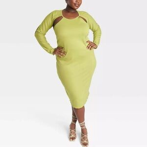 Sammy B Target Green Cut Out Midi Dress Long Sleeve Fitted Sheath Women 3X